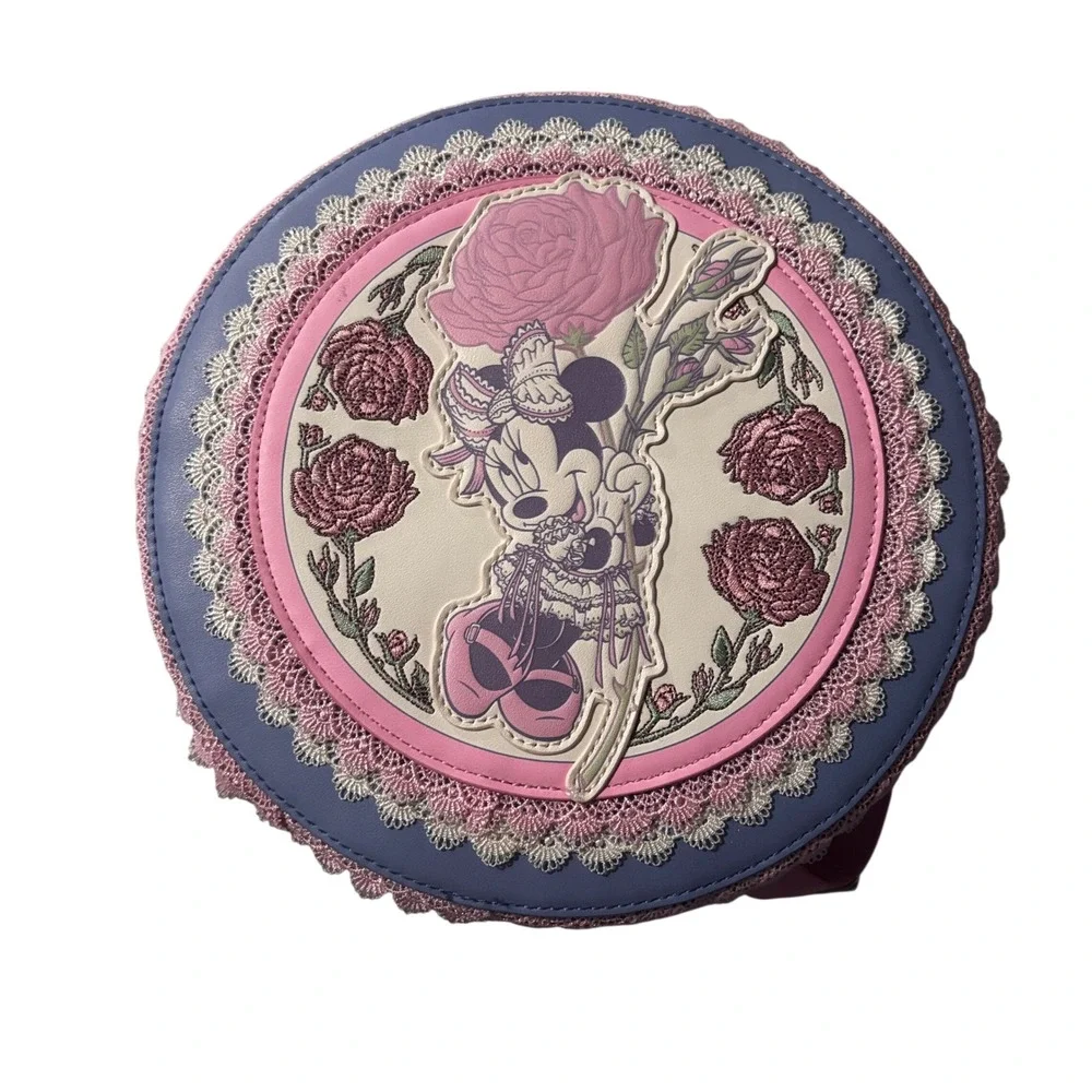 Loungefly Disney Minnie Mouse Floral and Lace Round Mini Backpack WDBK3986 Pink